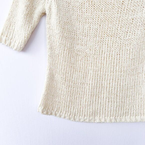 Vintage Ann Taylor LOFT Cream Knit Turtle Neck Short Sleeve Sweater XS - Picture 3 of 7